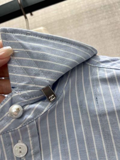 Chanel Embroidered Button-Front Shirt in Blue
