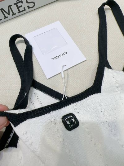 Chanel Embroidered Contrast-Trim Top in White
