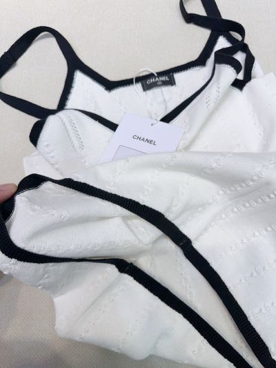 Chanel Embroidered Contrast-Trim Top in White