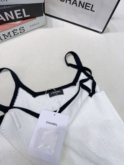 Chanel Embroidered Contrast-Trim Top in White