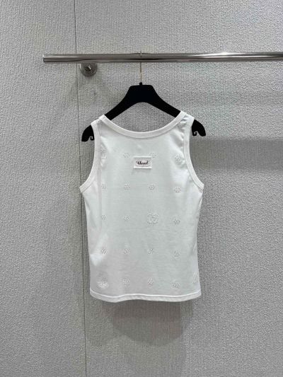 Chanel Embroidered Crew Neck Top in White