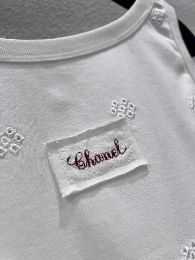 Chanel Embroidered Crew Neck Top in White