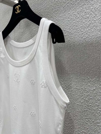 Chanel Embroidered Crew Neck Top in White