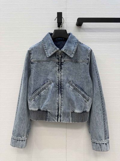 Chanel Embroidered Denim Jacket in Light Blue