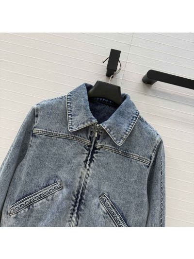 Chanel Embroidered Denim Jacket in Light Blue