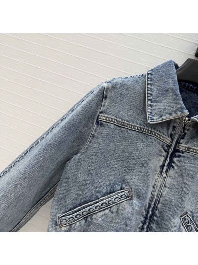 Chanel Embroidered Denim Jacket in Light Blue