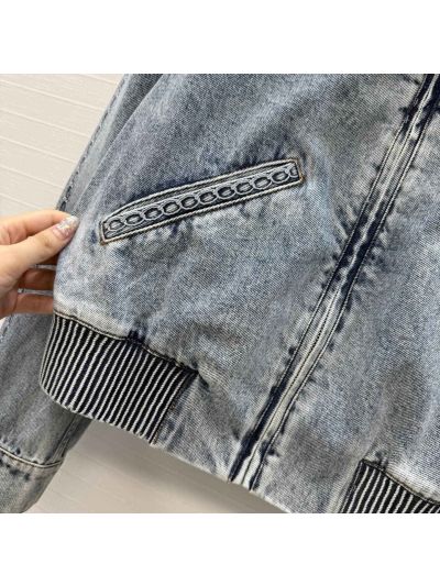 Chanel Embroidered Denim Jacket in Light Blue