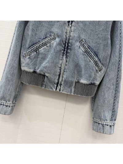 Chanel Embroidered Denim Jacket in Light Blue