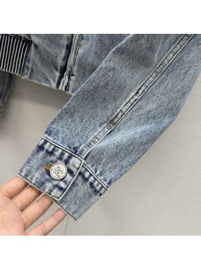 Chanel Embroidered Denim Jacket in Light Blue