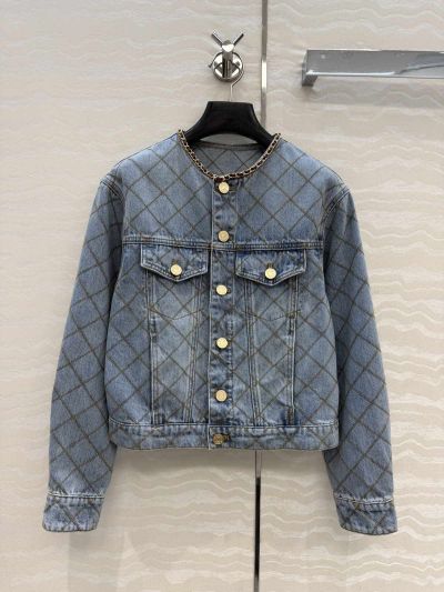 Chanel Embroidered Denim Jacket in Light Blue