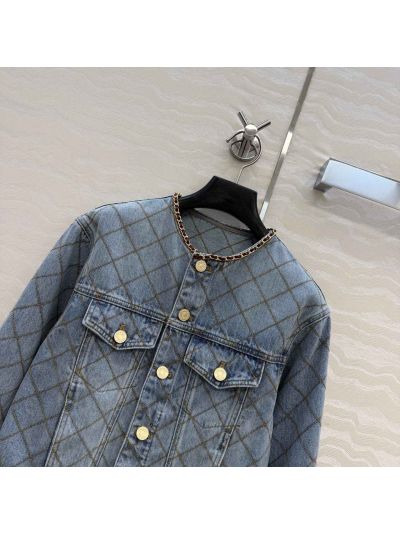 Chanel Embroidered Denim Jacket in Light Blue