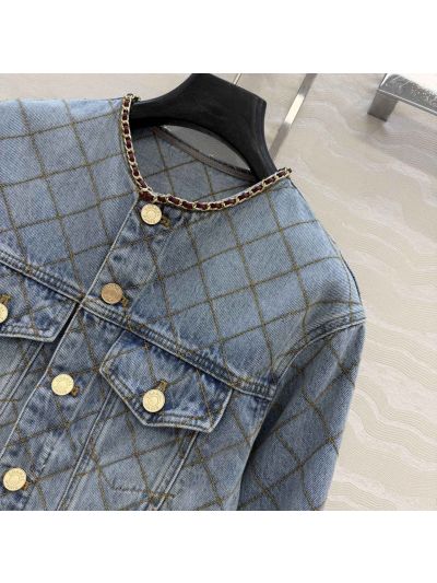Chanel Embroidered Denim Jacket in Light Blue