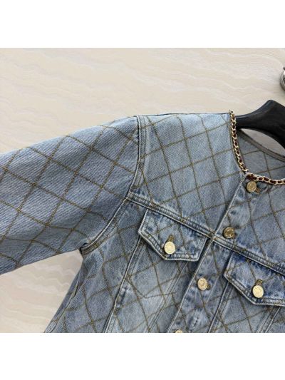 Chanel Embroidered Denim Jacket in Light Blue