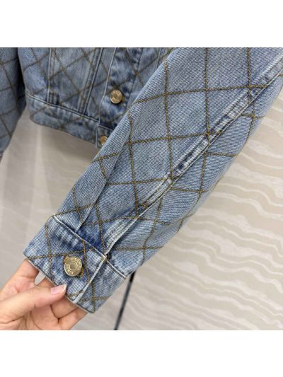 Chanel Embroidered Denim Jacket in Light Blue