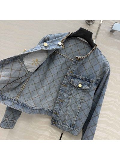 Chanel Embroidered Denim Jacket in Light Blue