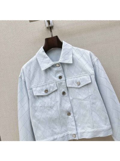 Chanel Embroidered Denim Jacket in Light Blue