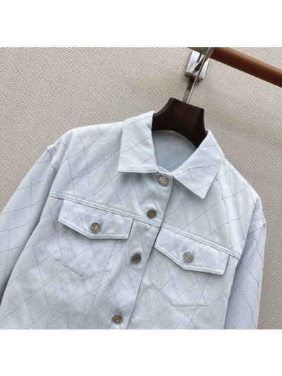 Chanel Embroidered Denim Jacket in Light Blue