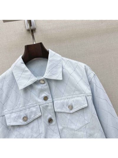 Chanel Embroidered Denim Jacket in Light Blue