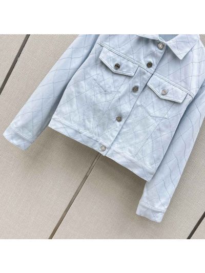 Chanel Embroidered Denim Jacket in Light Blue