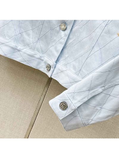 Chanel Embroidered Denim Jacket in Light Blue