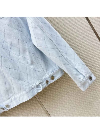 Chanel Embroidered Denim Jacket in Light Blue