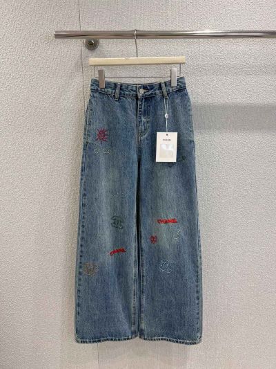 Chanel Embroidered Denim Pants in Blue