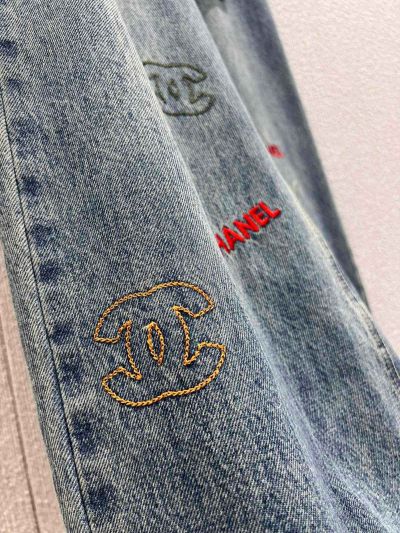 Chanel Embroidered Denim Pants in Blue