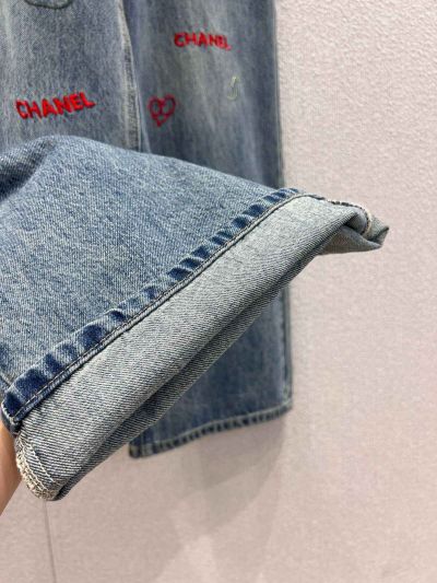 Chanel Embroidered Denim Pants in Blue