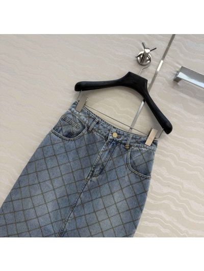 Chanel Embroidered Denim Skirt in Light Blue
