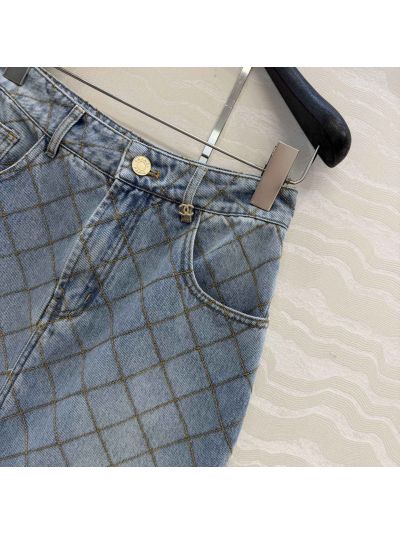 Chanel Embroidered Denim Skirt in Light Blue