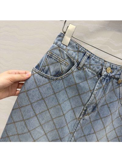 Chanel Embroidered Denim Skirt in Light Blue