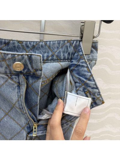 Chanel Embroidered Denim Skirt in Light Blue