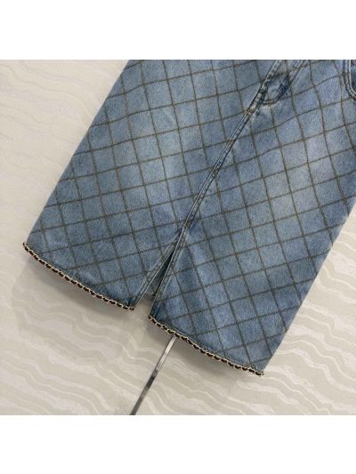 Chanel Embroidered Denim Skirt in Light Blue