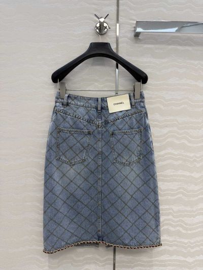 Chanel Embroidered Denim Skirt in Light Blue