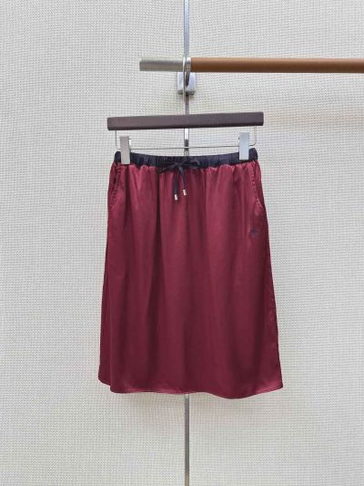 Chanel Embroidered Drawstring Skirt in Burgundy