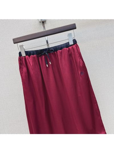Chanel Embroidered Drawstring Skirt in Burgundy