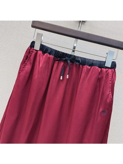 Chanel Embroidered Drawstring Skirt in Burgundy