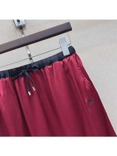 Chanel Embroidered Drawstring Skirt in Burgundy