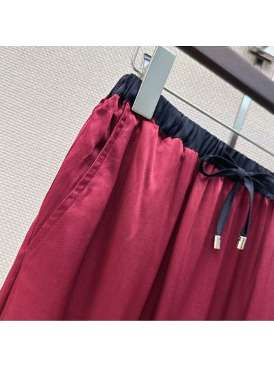 Chanel Embroidered Drawstring Skirt in Burgundy