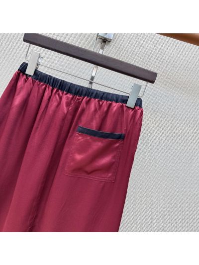 Chanel Embroidered Drawstring Skirt in Burgundy