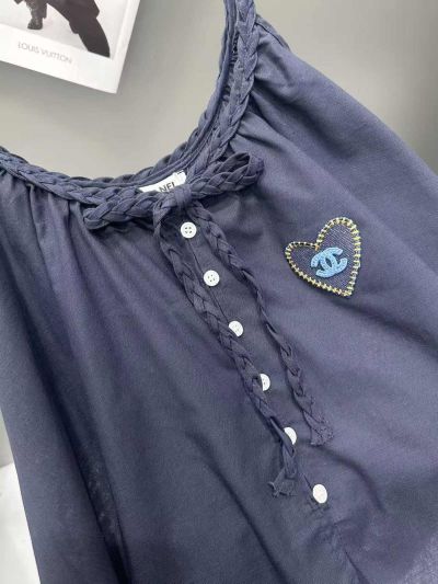 Chanel Embroidered Sleeveless Dress in Navy