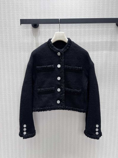 Chanel Fringe Tweed Coat in Navy