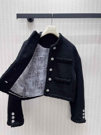 Chanel Fringe Tweed Coat in Navy