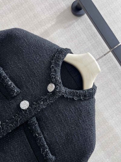 Chanel Fringe Tweed Coat in Navy