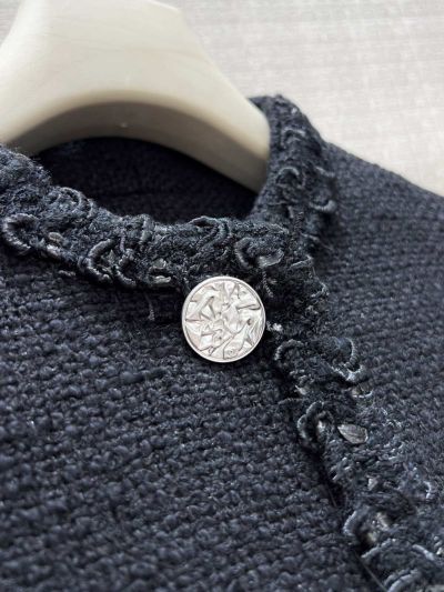 Chanel Fringe Tweed Coat in Navy