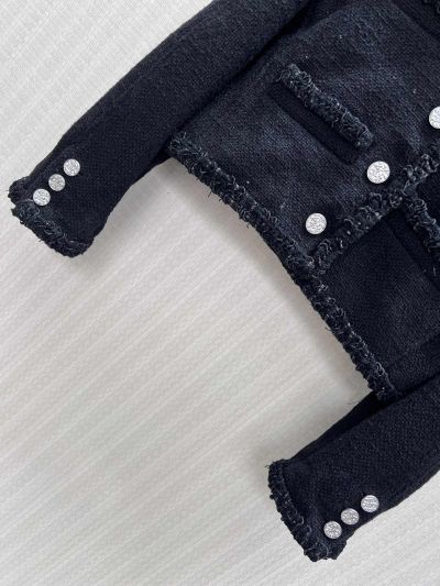 Chanel Fringe Tweed Coat in Navy