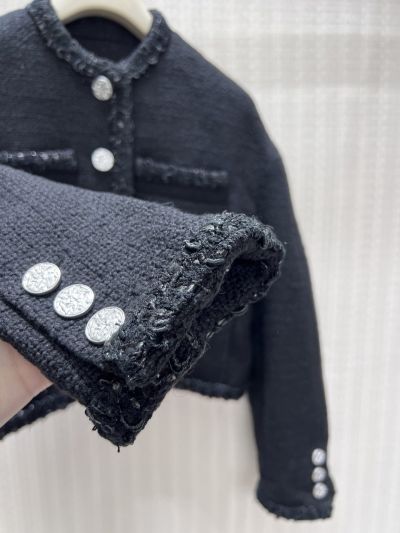 Chanel Fringe Tweed Coat in Navy