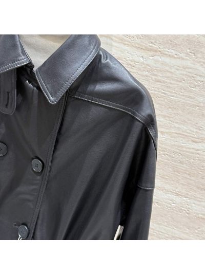 Chanel Leather Double-Breasted Coat in Black