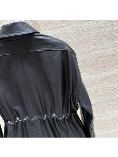 Chanel Leather Double-Breasted Coat in Black