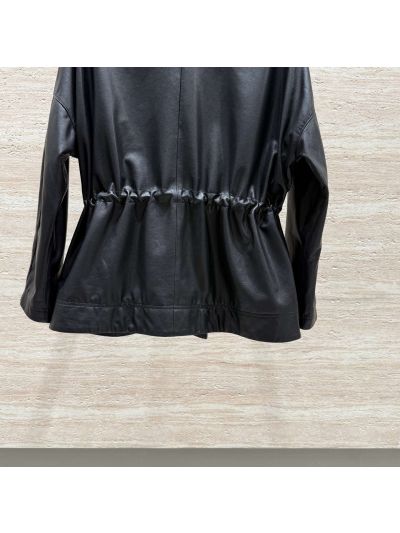 Chanel Leather Double-Breasted Coat in Black